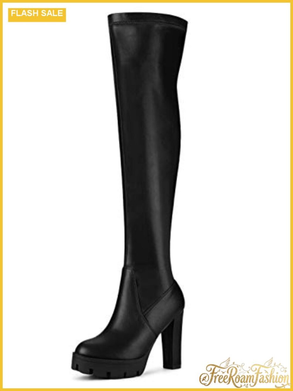 Allegra K Women Platform Round Toe Chunky Heel Over Knee Boots